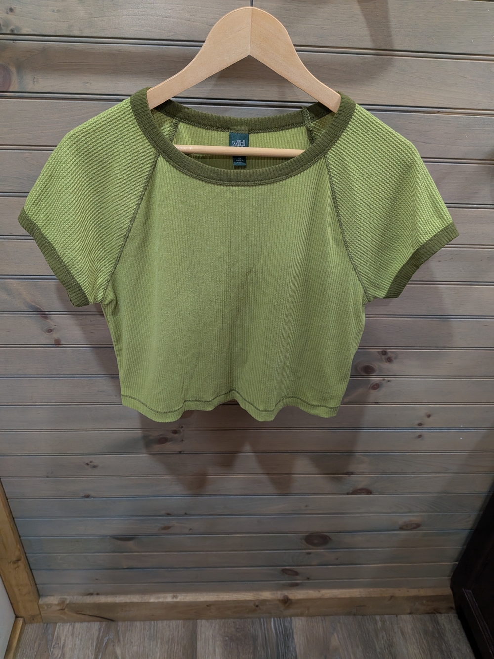 wild fable Olive Green Ribbed Crop Top with Dark Trim